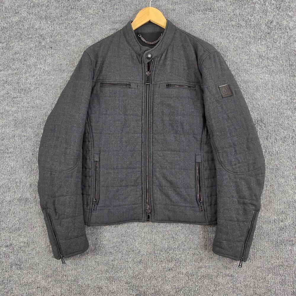 Belstaff Jacket Men 50 Wool Quilted Motorcycle Gray Biker Moto Zip Performance